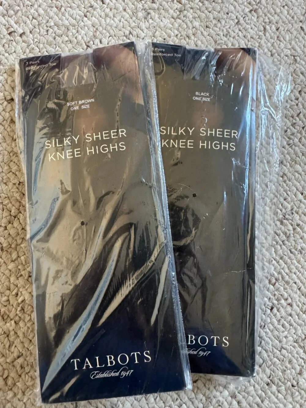 Talbots Silky Sheer Knee High Socks 2 Packs, Soft Brown and Black, NWT